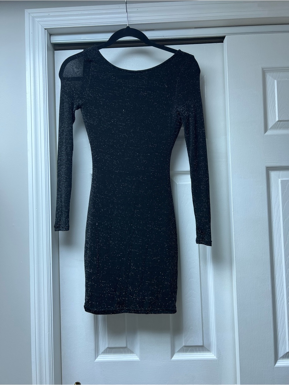 Lulu's Black Sparkle Mesh-Shoulder Bodycon Mini Dress